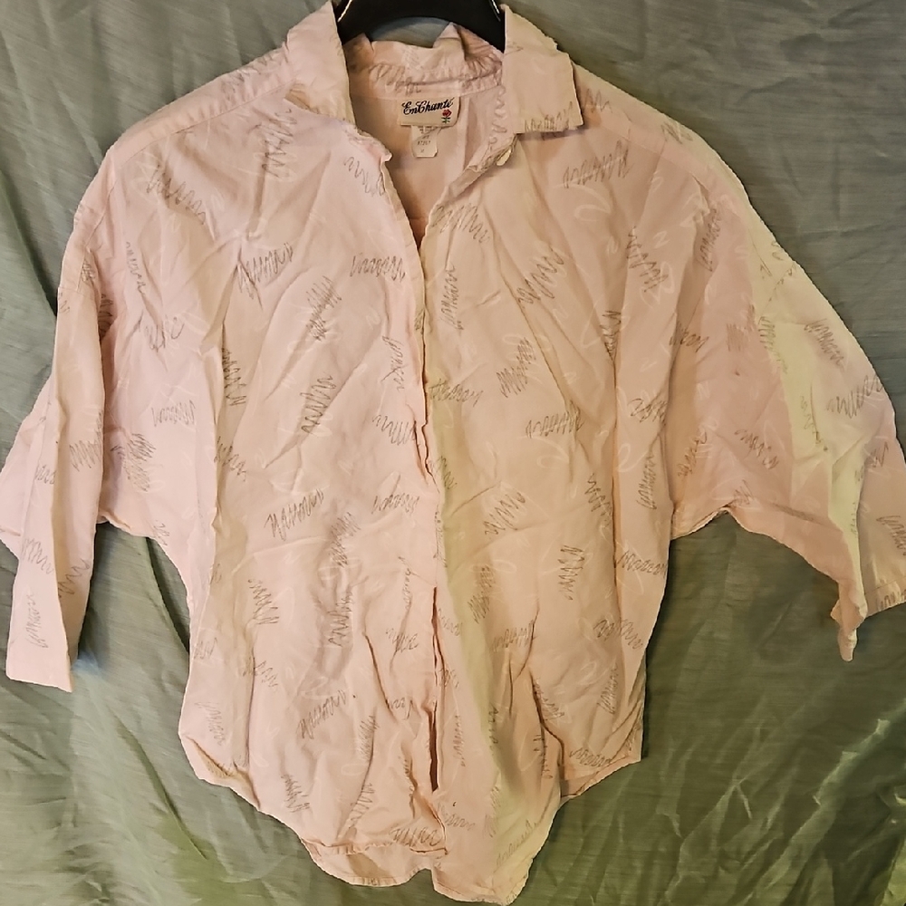 Vintage Pink Button-Up Shirt With Graffiti